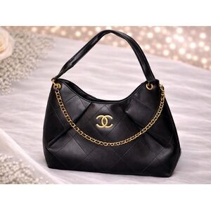 Black Shoulder Bag with Gold Accent